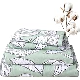 Swiftify 100% Cotton Queen Sheet Set Floral Percale Sheets 4PC | Deep Pocket, Soft Breathable Botanical Boho Flower Bed Sheet Set, All Season Cozy &amp; Hotel Luxury, Summer Banana Leaf