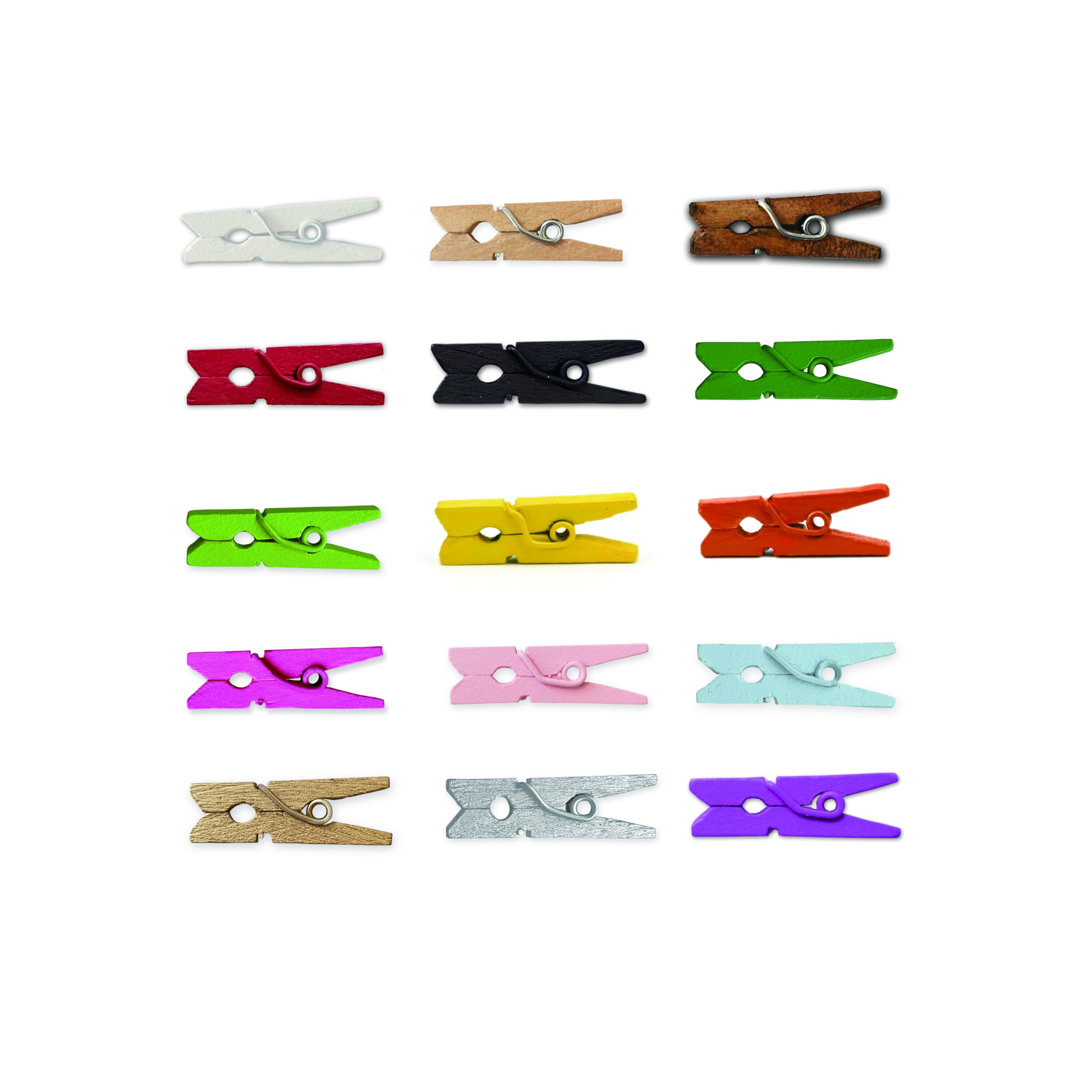 LWR CRAFTS Wooden Mini Clothespins 15 Colors 100 Per Pack 1" 2.5cm (All)
