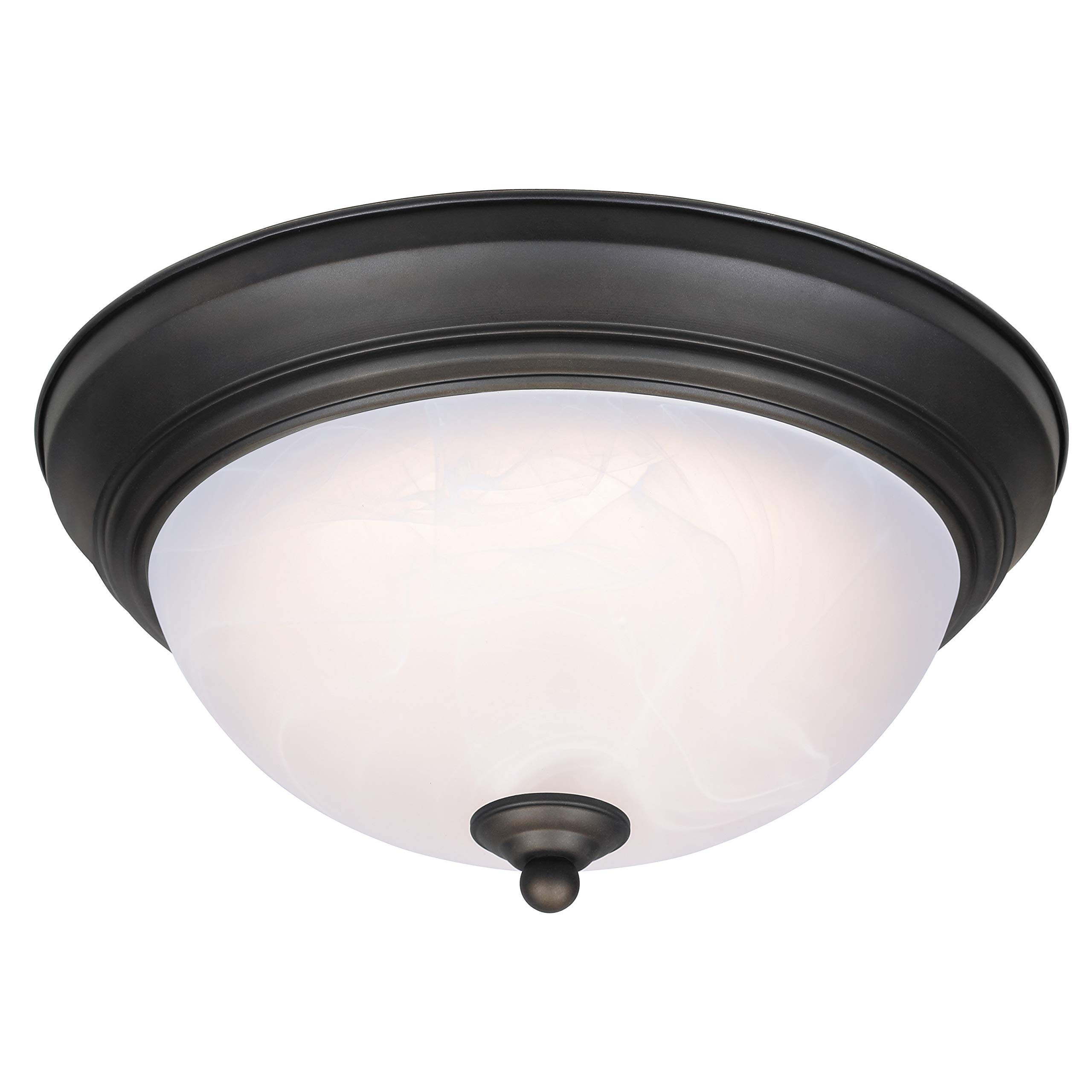 64006 28 cm Dimmable LED Indoor Flush Mount Ceiling Fixture, Oil Rubbed Bronze Finish with White Alabaster Glass
