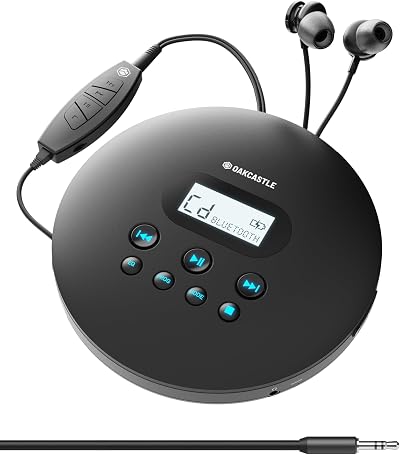 Oakcastle CD100 Portable CD Player Black Bluetooth 5.3 12hr