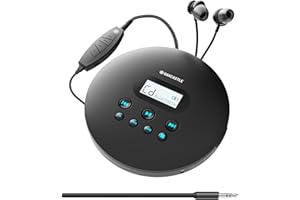 Oakcastle CD100 Rechargeable Bluetooth CD Player | 12hr Portable Playtime | in Car Compatible Personal CD Player | Headphones Included, AUX Output, Anti-Skip Protection, Custom EQ, CD100 (Black)