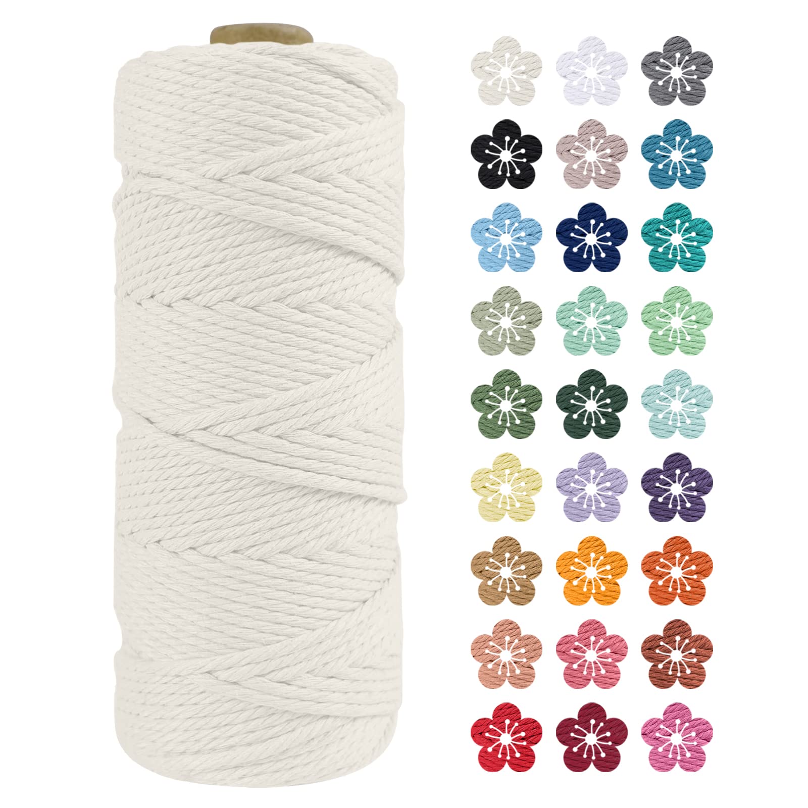 LEREATI Macrame Cord 2mm x 100m, Thick Macrame Rope Natural Cotton Rope Craft String, 3 Strand Twisted Cotton Cord Yarn for DIY Plant Hanger, Wall Hanging, Christmas Decoration (Natural)