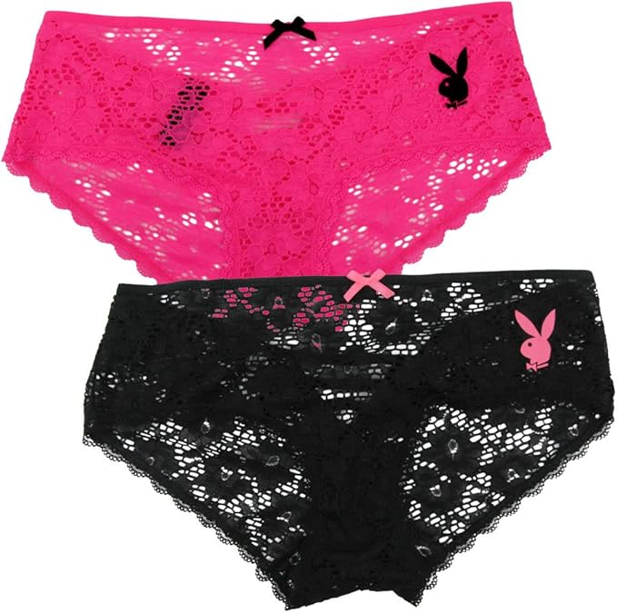 Playboy Intimates Womens 2 Pack Bikini Lace Panties Assorted Colors