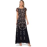 Adrianna Papell Womens Beaded Blouson Long Dress