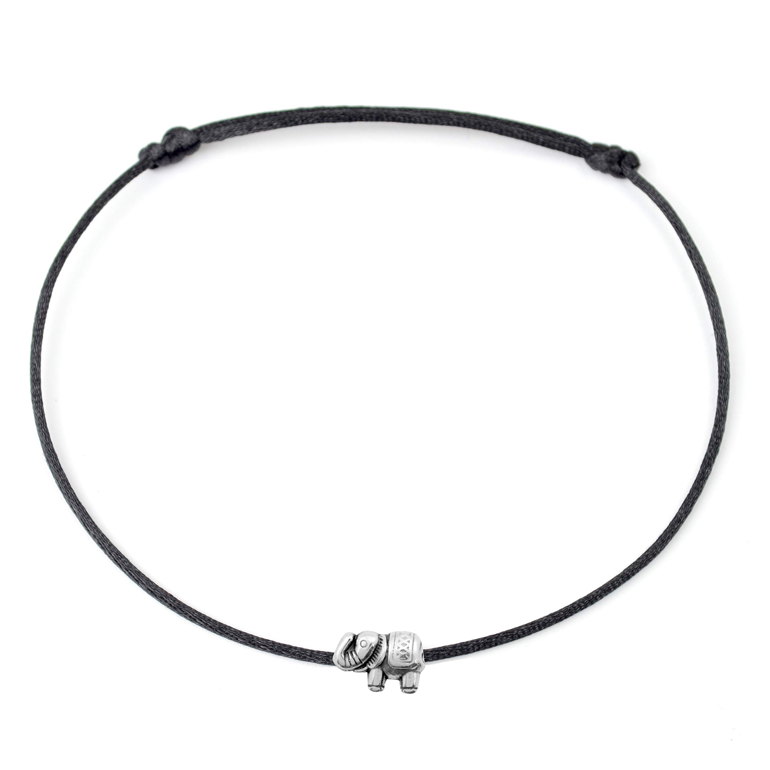 Selfmade Jewelry Ladies Elephant Silver Handmade Anklet Adjustable Size Free Gift Box, ca. 42/43, Metal satin ribbon Metal