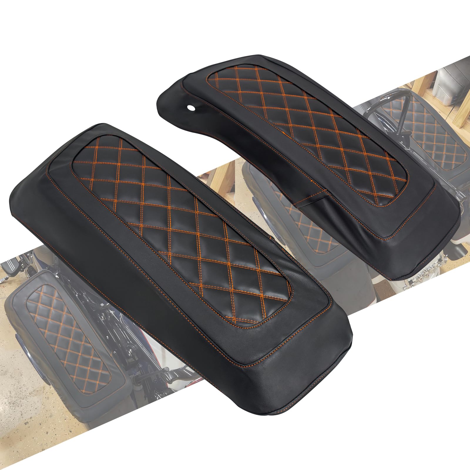 Photo 1 of HCmotorku Saddlebag Lid Covers Hard Saddle Bags Lid Bra Covers Fit For Harley Touring Street Glide CVO Road King Electra Glide Ultra Limited Road King Special 2014-2025 (Orange Stitching)