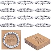 Sploziia 12 Sets Volleyball Bracelet Team Gifts Adjustable Black White Stone Beaded Charm Bracelet with Inspirational Card Bulk Party Favors Volleyball Gifts for Team Players Women Men