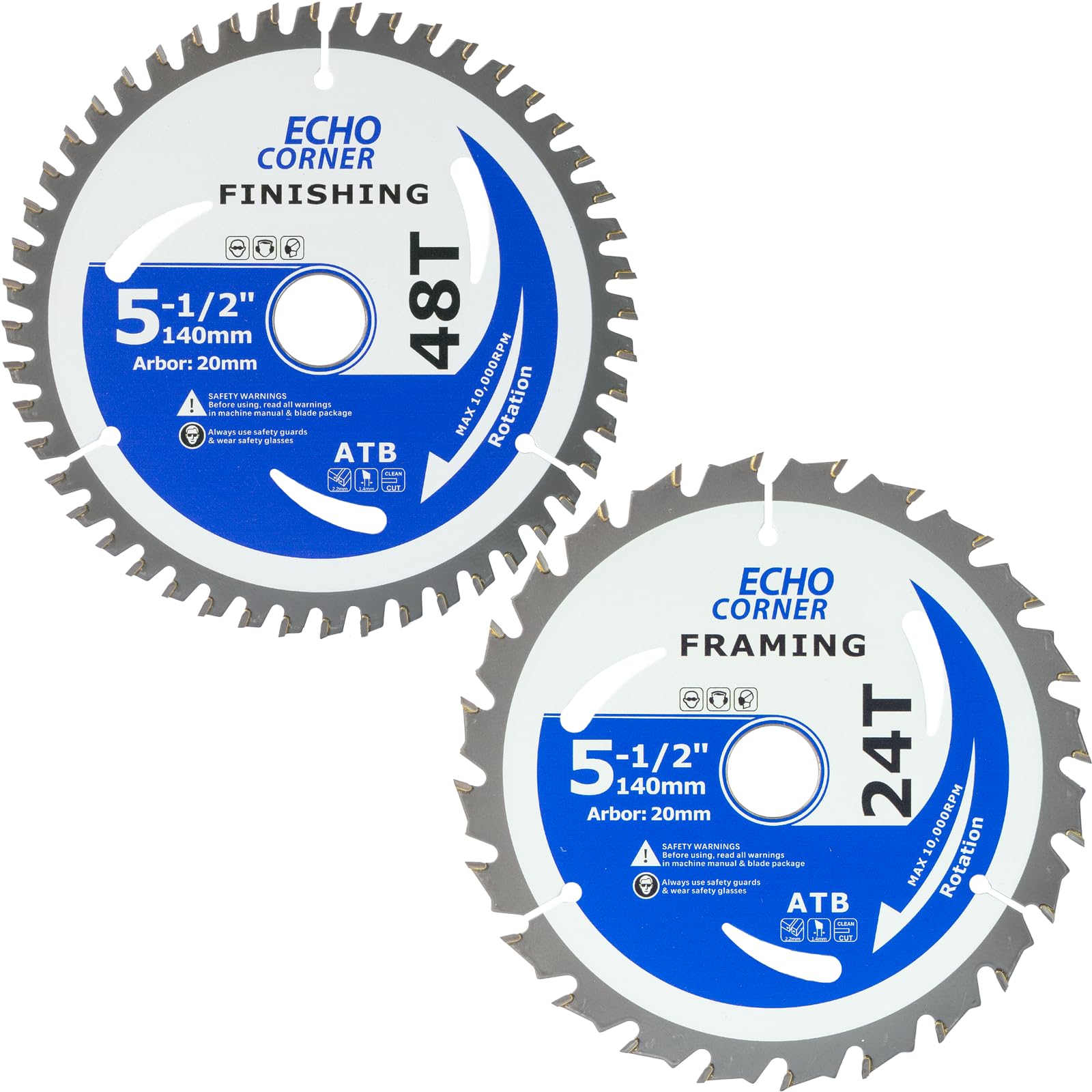 Echo Corner 140mm (20mm bore) 24T/48T Combo Pack Fine Finish Wood Plywood MDF Plastic Veneer Lumber Laminate for Circular Saw