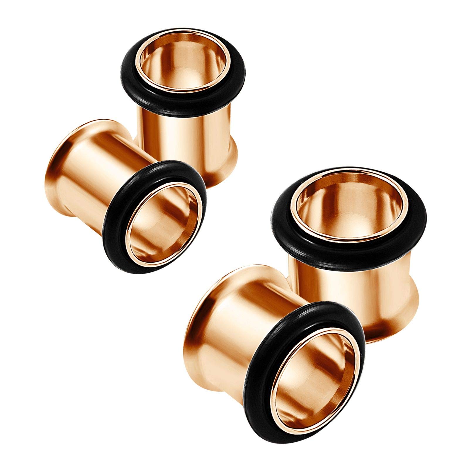 4PCS Anodized Rose 0g 8m 00g 10m Single Flared Black O-Ring Ear Ring Stretcher Lobe Gauge Tunnel Plug Piercing Jewellery 4207