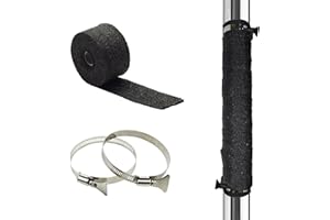 DOBTIM Fireproof Pipe Wrap Insulation 2" Wide X 16' Long, Fiberglass Heat Shield Tape Pipe Webbing for Stove Flue Protector with 2 Clamps, Black