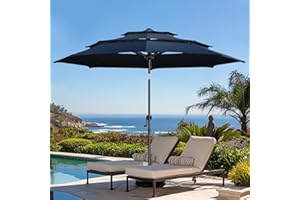 wikiwiki 9 FT Patio Umbrellas 3-Tiers Outdoor Table Market Umbrella with Push Button Tilt/Crank, Fade Resistant Waterproof POLYESTER DTY Canopy for Garden, Lawn, Deck, Backyard & Pool, Navy Blue