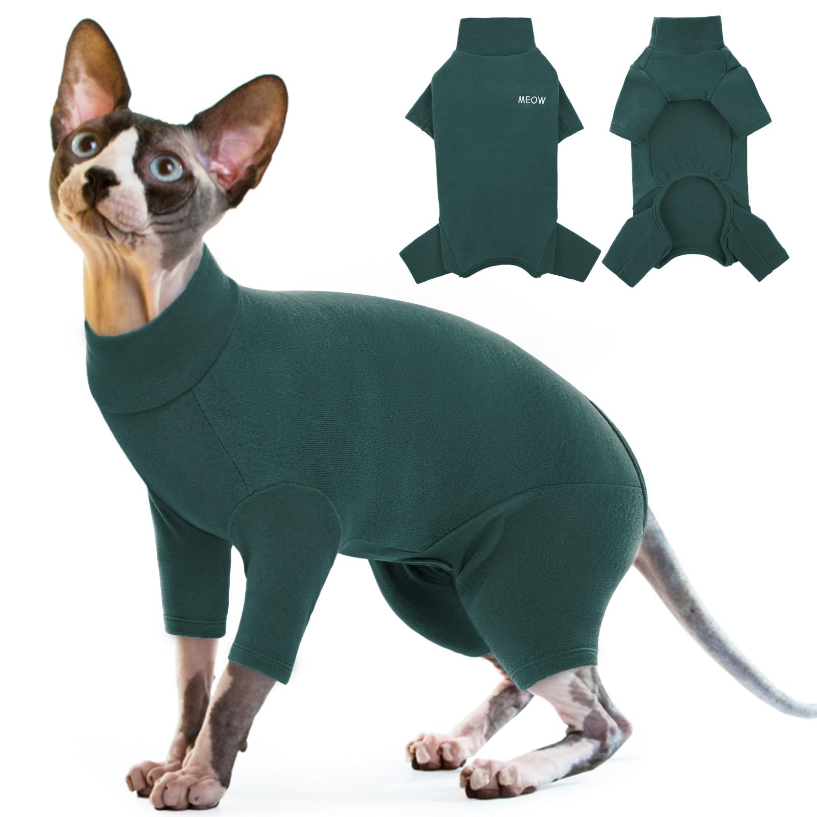 Cat Coat to Stop Overgrooming, Long Sleeve T-Shirts for Cats after Surgery to Protect Back Leg(Dark Green, XXL) — image 1