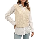 jinghuiyue Women's Stripe Sweater Vest Classic V Neck Cable Knit Vest Sleeveless Pullover Ribbed Tank Tops