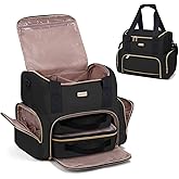 BAFAMYE Large Makeup Travel Cosmetic Bag with 2 Removable Case, Double Layer Big Travel Make Up Organizer Case, Toiletry Bag for Women, Train Cases Bags