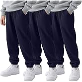 LessonZoo 3 Pack Boys Joggers Kids Corduroy Sweatpants Casual Elastic Waist Drawstring Athletic Uniform Pants with Pockets