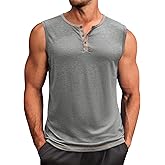 Runcati Men's Workout Tank Tops Sleeveless Gym Muscle Henley Shirt Casual Basic Summer Beach Tops