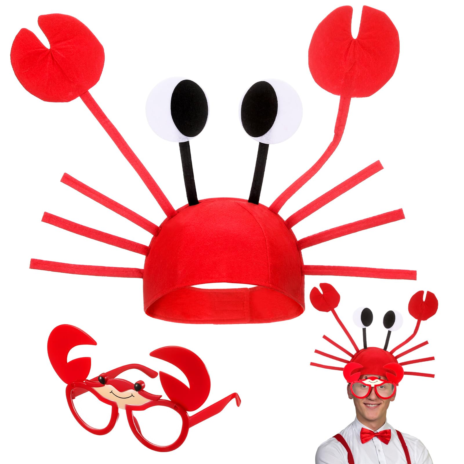 Neer 2 Pcs Carnival Funny Hat and Glasses Set Novelty Party Hat Dress up Sunglasses Cosplay Costume Accessories for Photo Props(Crab)