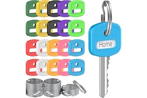 Uniclife 20 Pcs Key Covers Caps, 1" Key Identifiers with Labels, Soft Stretchy Covers for House Keys, Cute Head Protectors fo