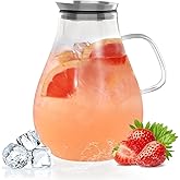 Glass Pitcher With Lid, 2.5 Liter 85 oz Glass Water Pitcher For Fridge, 0.66 Gallon Pitchers With Handle And Lid, Tea Jug Carafe Jar For Hot/Iced Water Milk Juice Coffee Fruit