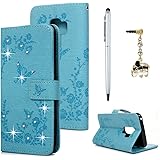 S9 Plus Case Cover Bling Sparkly Diamonds PU Leather Wallet Case Butterfly Shockproof Magnet Flipcase Kickstand Bumper Purse Phone Holder Bag with Card Slots & Wrist Strap for Samsung Galaxy S9 Plus Blue