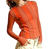 Tankaneo Womens Fitted Long Sleeve Shirts Ribbed Knit Going Out Tops Y2k Trendy Casual Crew Neck Tees Shirts