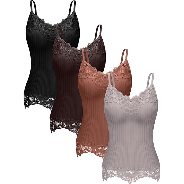 SOLY HUX Women's Camisole Tops with Built in Bra 3 Packs Lace Trim