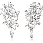 EVER FAITH Vintage Rhinestone Statement Earrings, Fashion Bling Colorful Marquise Drop Crystal Cluster Dangle Clip-on Earrings for Women