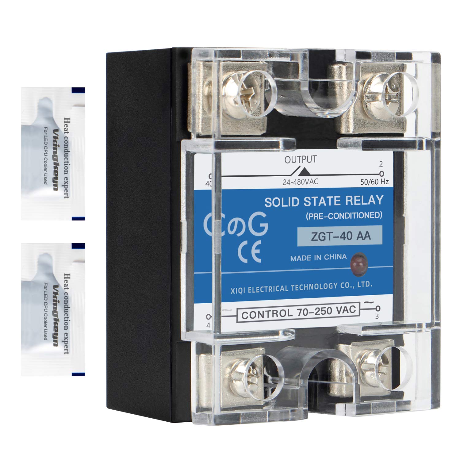 Photo 1 of CGELE Solid State Relay SSR-40AA AC to AC Input 70-250VAC to Output 24-480VAC 40A Single Phase Plastic Cover