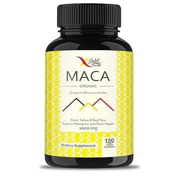 Organic Maca Root Powder Capsules Black, Yellow, Red -1000mg Serving Peruvian Maca for