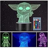 3 Pattern 3D Illusion Star Wars Night Light for Kids, 16 Color Change Decor Lamp - Star Wars Toys and Gifts Baby Yoda/Darth V