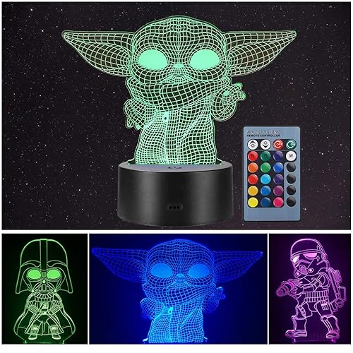 Manco Pattern 3D Illusion Star Wars Night Light for Kids, 16