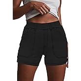 HVEPUO Womens Jean Shorts High Waisted Summer Cotton Stretchy Casual Pull On Beach Elastic Waist Denim Shorts with Pockets