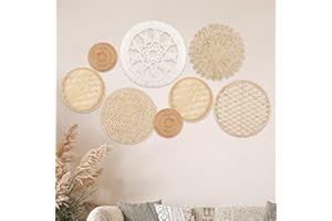 DETENE Set of 8 Boho Wall Decor Wicker Woven Wall Basket Decorations Round Tassels Macrame Wall Decor Art for Farmhouse Livin