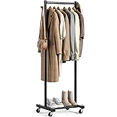 MISSLO Small Clothes Racks for Hanging Clothes Clothing Rack with Wheels 60" Metal Garment Rack with Shelves Portable Rolling Wardrobe Rack for Small Space, Black