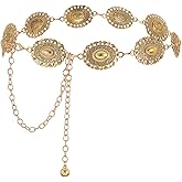 huoflame Western Concho Chain Belt for Women, Adjustable Boho Metal Waist Chain Cowgirl Vintage Belt for Dresses Jeans Country Concert Outfit