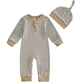 Socutebabe Infant Boys Fall Clothes Newborn Baby Romper Hat Stripe Knit Long Sleeve Bodysuit Jumpsuit Baby Going Home Outfit