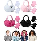 Chicingyou 8 Pcs Winter Earmuffs Gloves Set for Kids Warm Soft Plush Earmuffs Knit Mittens for Boy Girl Toddler Winter Accessories Cold Weather Gift