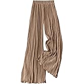 GORGLITTER Women's Silk Satin Wide Leg Pants Dressy Flowy Pleated Trousers Business Casual Work Palazzo Pants Casual