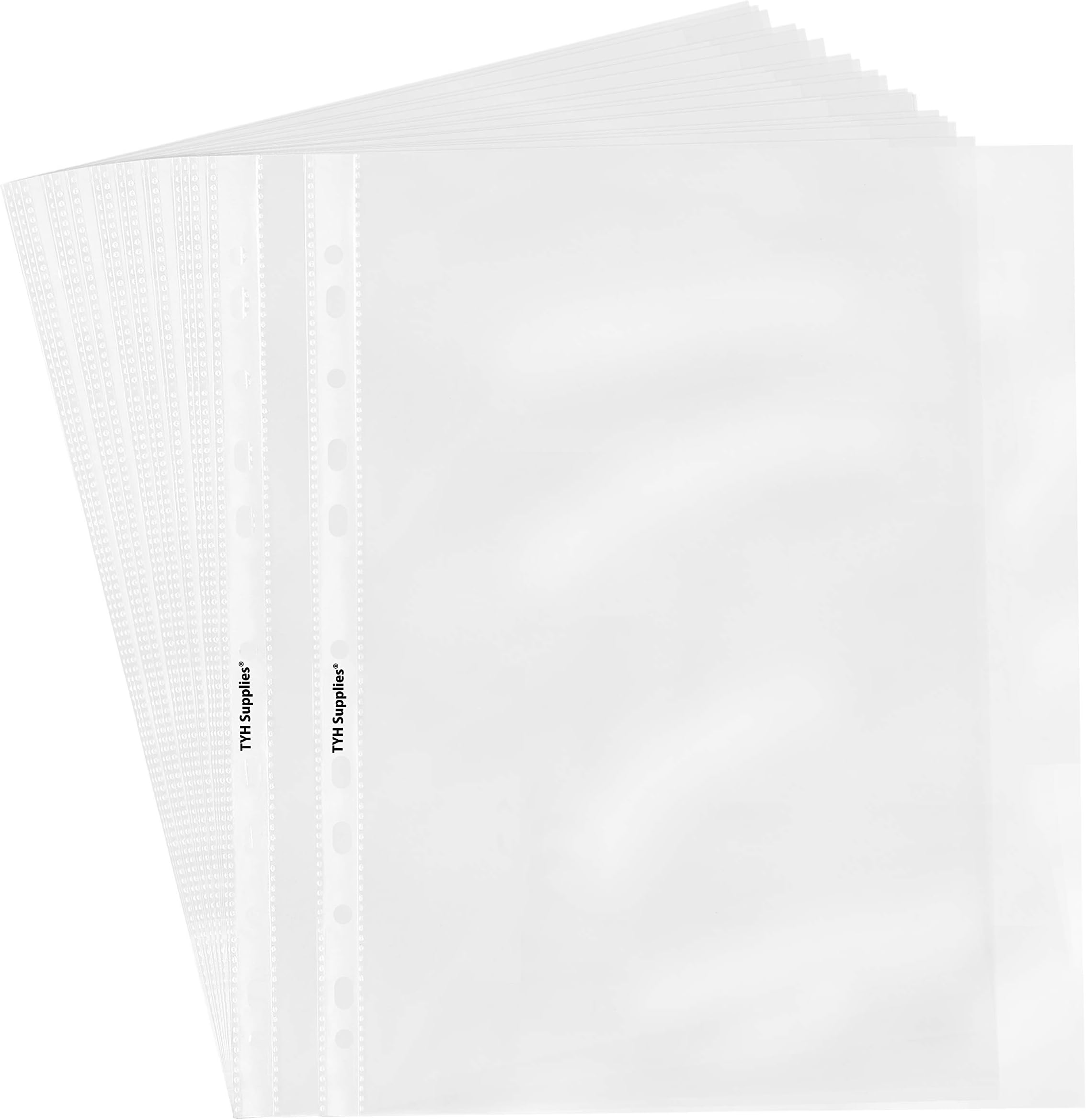 TYH Supplies 100-Pack Economy 11 Hole Clear Sheet Protectors 8-1/2 x 11 Inch Non Vinyl Acid Free