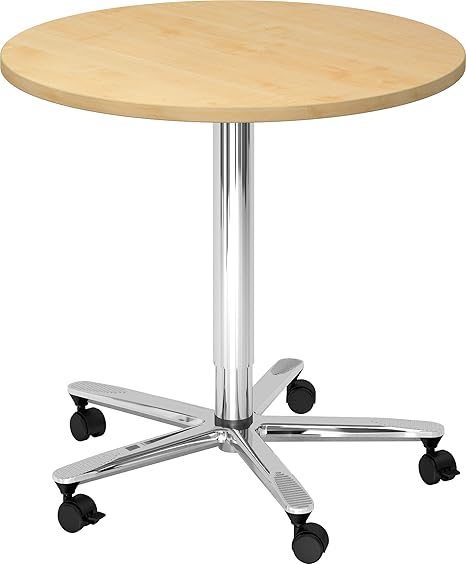 Bumo Besprechungstisch Hohenverstellbar Saulenhubtisch Mit Chromsaule Hochwertiger Meeting Stehtisch Fur Buro In 2 Formen Und 6 Farben Ahorn Platte Rund O 80cm Amazon De Kuche Haushalt