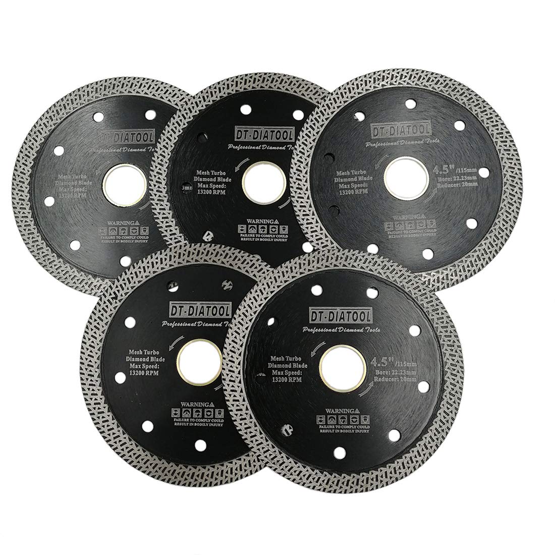 DT-DIATOOL Diamond Cutting Disc 5PCS 4.5 Inch / 115mm Cutting Disc with Mesh Turbo for Porcelain Tile Marble Ceramic Granite