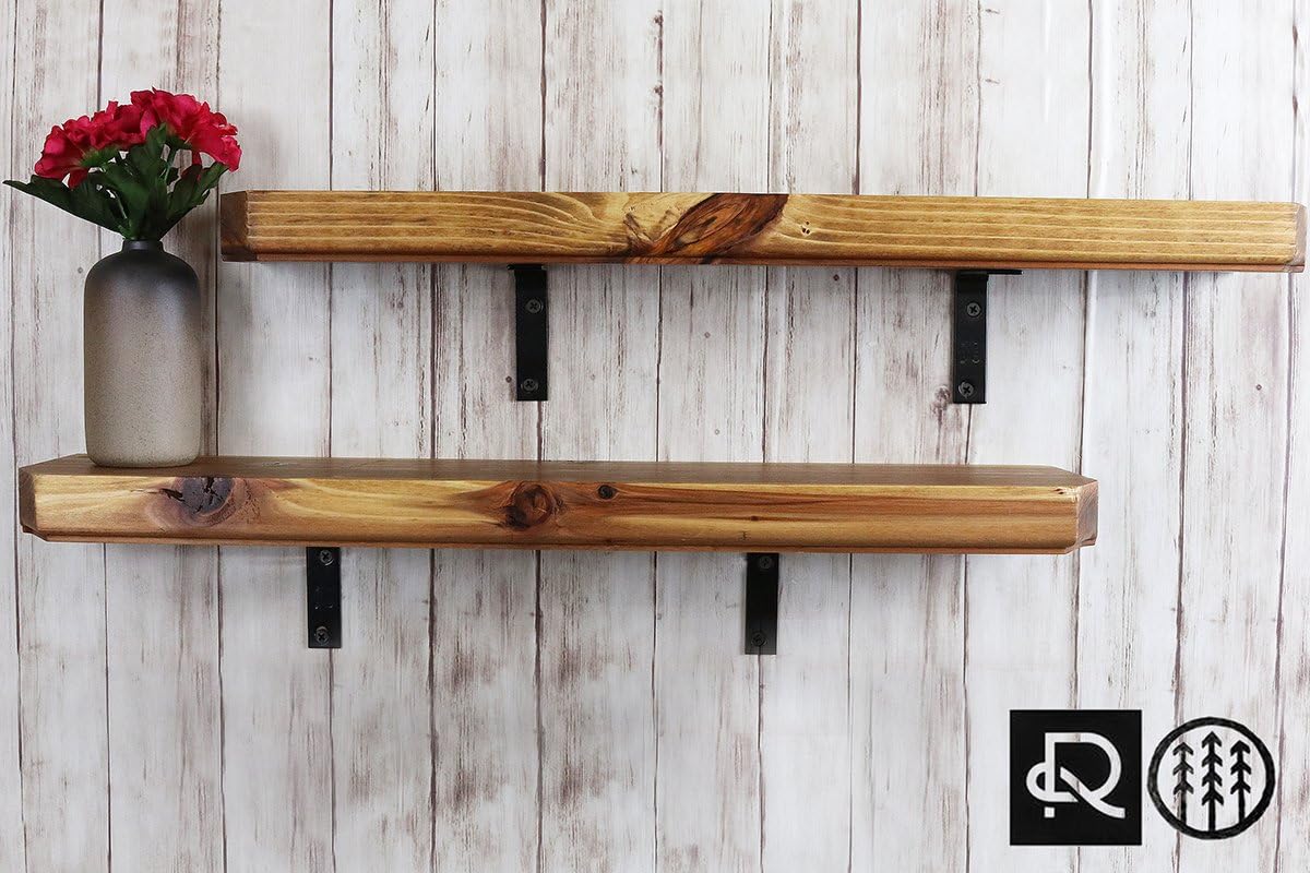 RustiC DecoR-(Set of 2) Industrial Wood Wall Shelves -3 colors available-(24” L x 6” W x 2” H)(Golden Redwood)