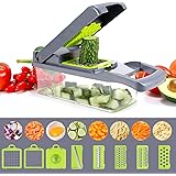 Vegetable Chopper, Multi-functional Onion Chopper, Veggie Chopper with 6 Stainless Steel Blades, 12 in 1 Vegetable Slicer wit