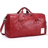 Leather Travel Bag with Shoes Compartment & Wet Pocket, Sports Gym Tote Bag Travel Duffel for Men & Women, Overnight Weekender Bag Waterproof Leather Large Carry On Bag