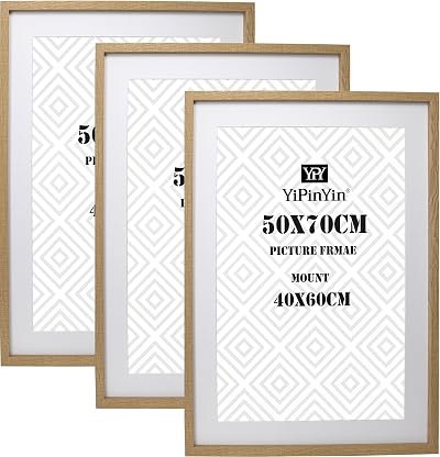 YiPinYin 50x70cm Wood Frame 3 Pack with Acid Free Mounts for 40x60cm