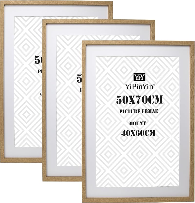 YiPinYin 50x70cm Wood Frame 3 Pack with Acid Free Mounts for 40x60cm