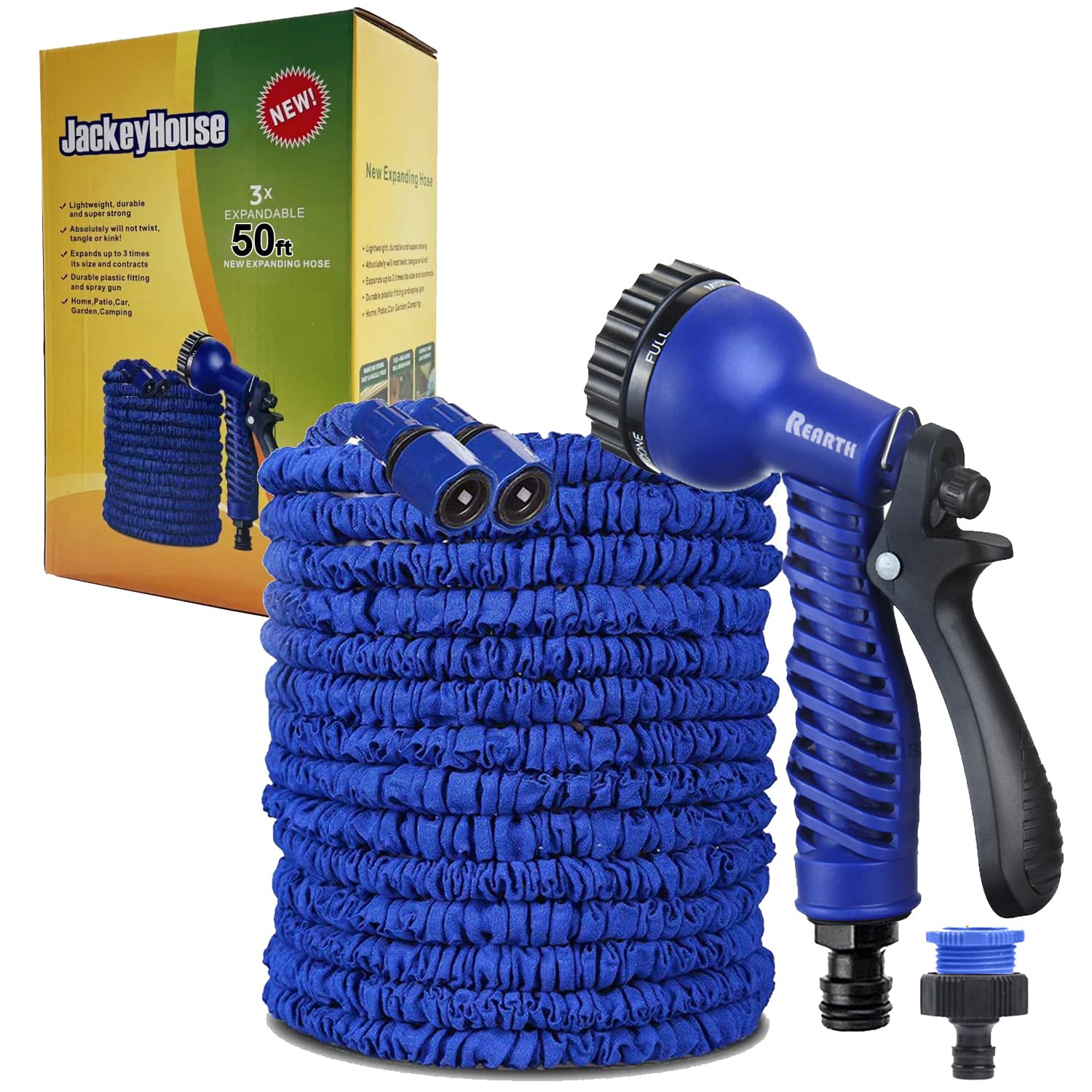 100FT / 150FT / 200FT Magic Stretch Flexible Expandable 3 x Expanding Garden Hose Pipe Natural Triple Layer Light Weight Non Kink with 7 Setting Professional Water Spray Nozzle Gun (50 feet)