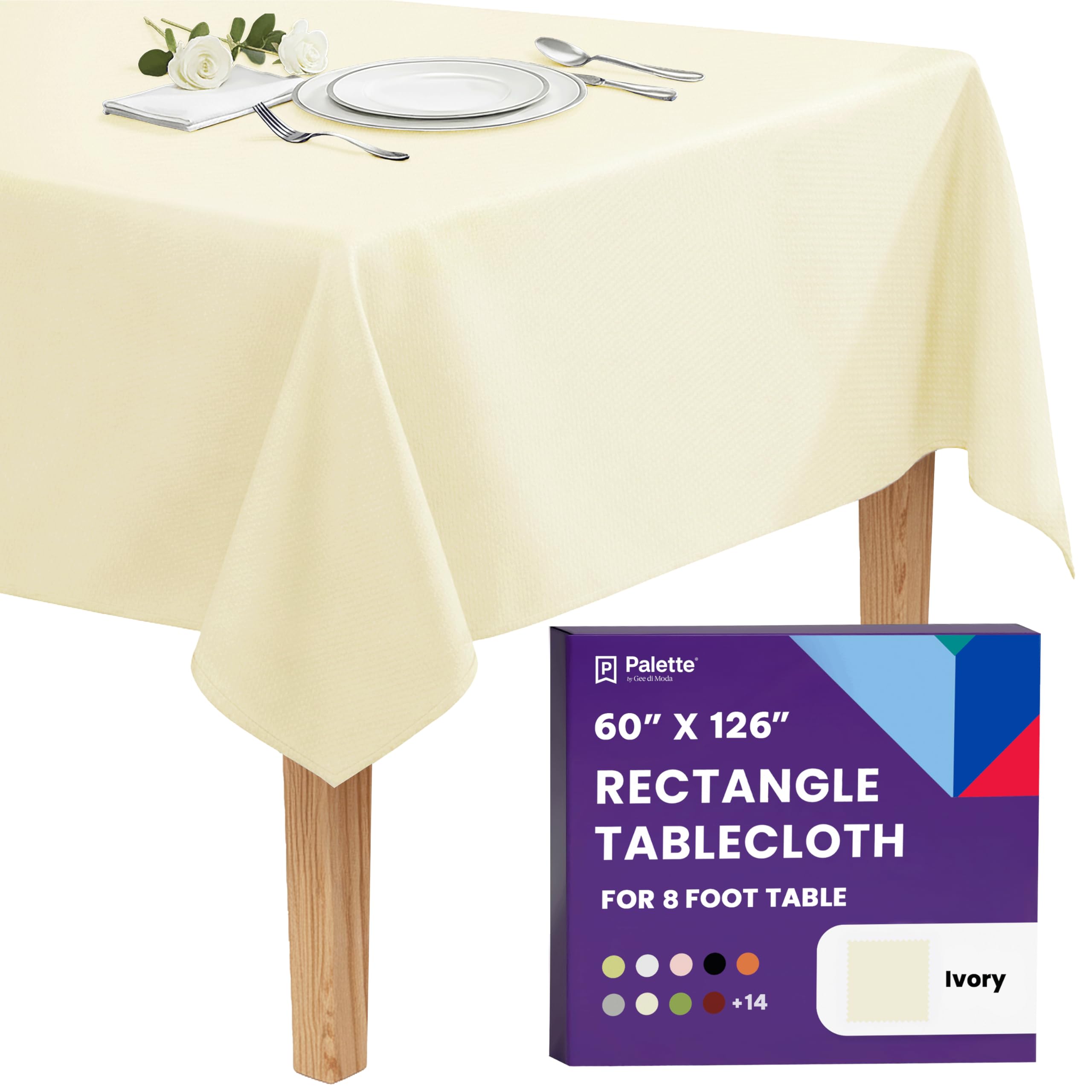 Gee Di Moda Ivory 60 x 126 Inch Rectangle Tablecloth for 8 Foot Table - Heavy Duty Washable Polyester Fabric - For Formal Dinner, Casual Gathering, Wedding & Baby Shower — image 1