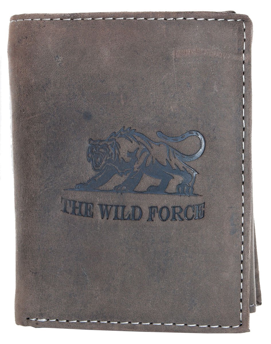 Natural Grey-Brown Strong Genuine Leather Wallet The Wild Force with a Tiger