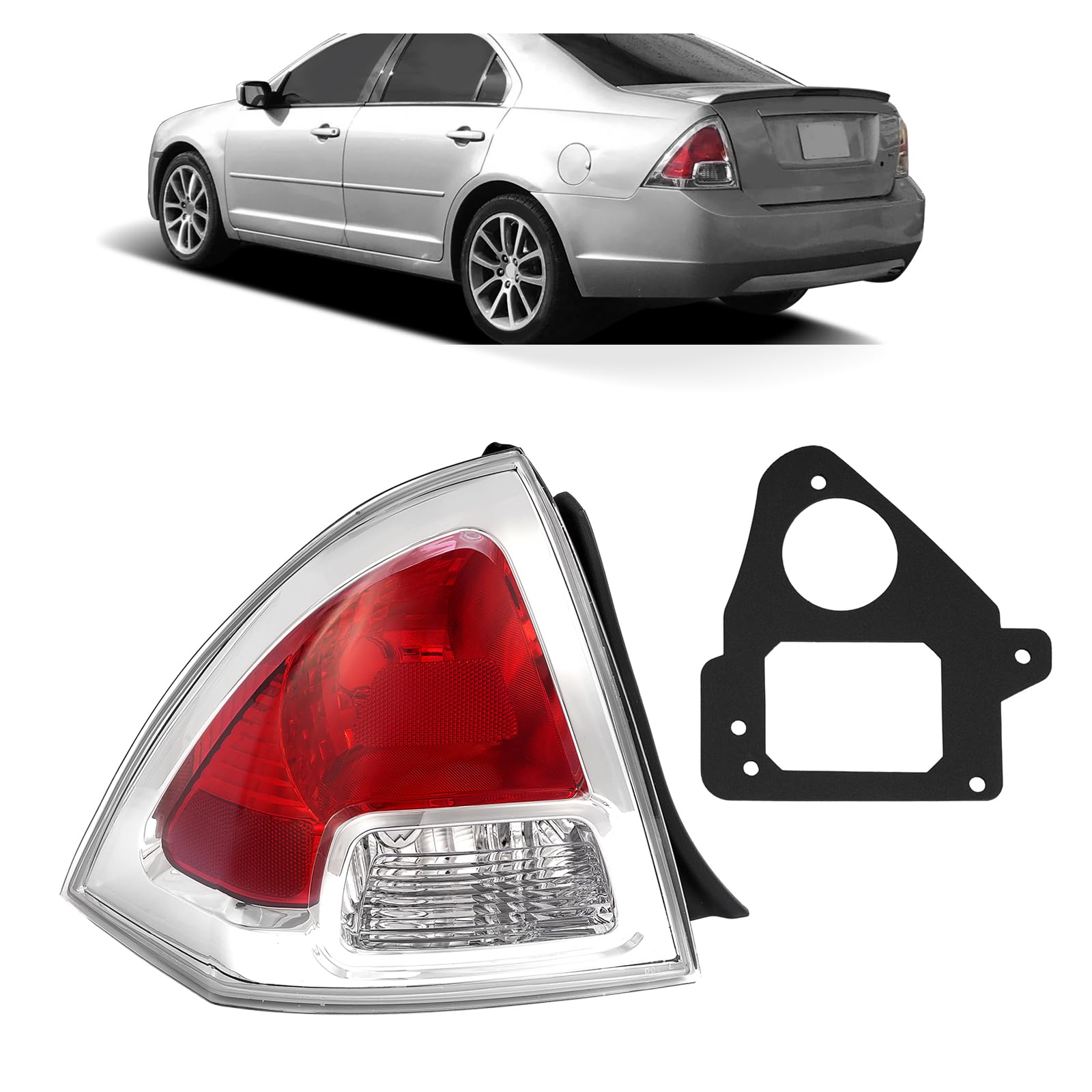 Photo 1 of HECASA Left Outer Tail Light Compatible with 2006-2009 Ford Fusion S SE SEL Halogen Taillight Rear Brake Lamp Assembly Replacement for FO2818123 Red&Clear Lens Driver Side